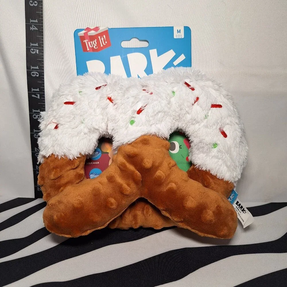 NWT Bark White Christmas Pretzel Dog Toy M